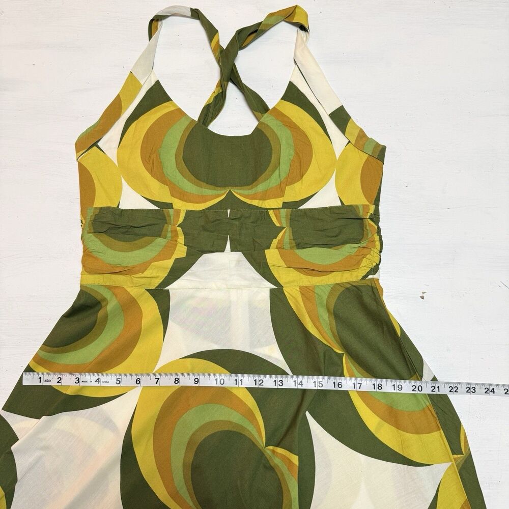 TOTEM Dress 4 Chartreuse Swirl 100% Cotton Fit N Flare VTG Inspired Summer Night - Picture 11 of 13